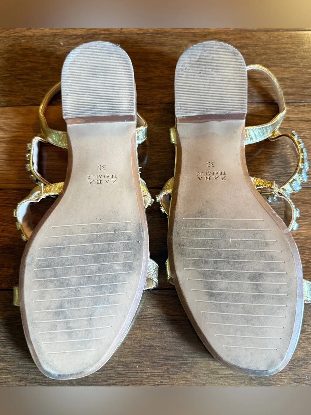 Zara Gold Embellished Strappy Sandals Size 36 - Picture 7 of 7